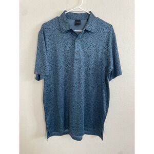 DUNNING GOLF Mens Medium Blue Floral Leafs Short Sleeve Polo Shirt